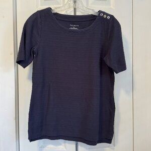 Talbots 100% Cotton Black S/S Shirt with Neckline Silver Metal Buttons Size XS